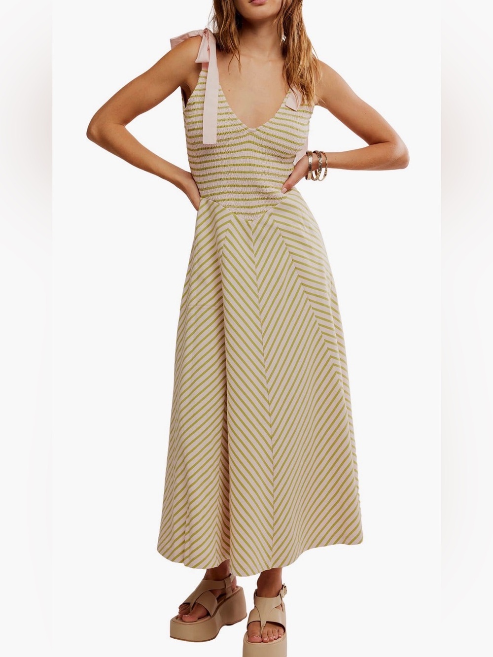 NWT Free People Cecelia Stripe Dress Tie Shoulder Straps XS